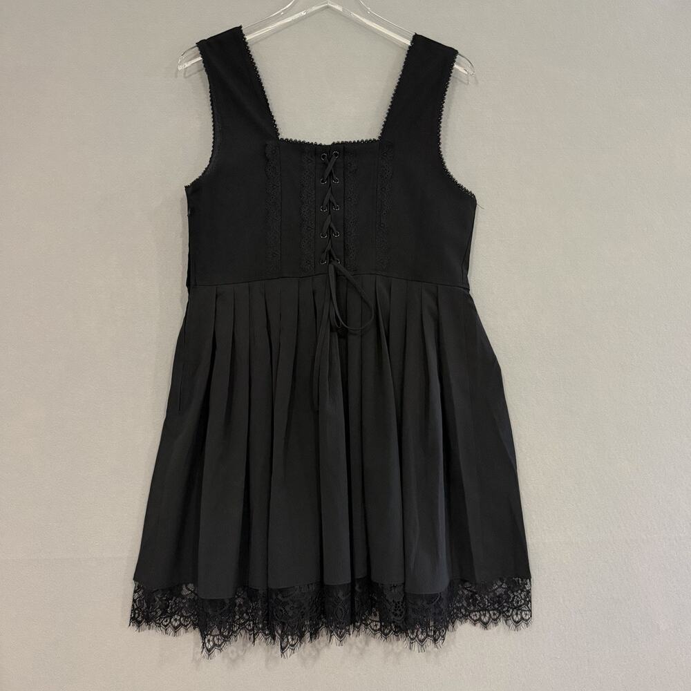 Disturbia Corset Mini Dress Size 12 Black Lace Up Back Goth Fairy Steampunk - Picture 14 of 15